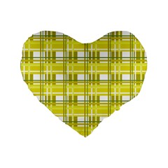 Yellow plaid pattern Standard 16  Premium Heart Shape Cushions from ArtsNow.com Front