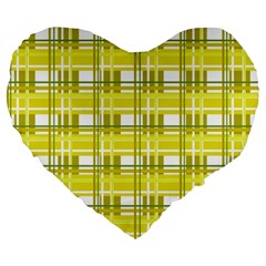 Yellow plaid pattern Large 19  Premium Heart Shape Cushions from ArtsNow.com Front