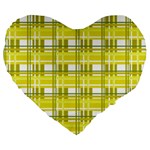 Yellow plaid pattern Large 19  Premium Heart Shape Cushions