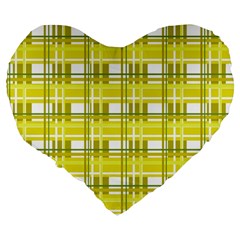 Yellow plaid pattern Large 19  Premium Heart Shape Cushions from ArtsNow.com Back