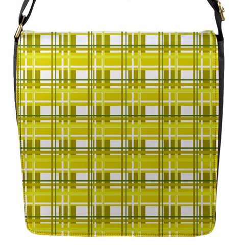 Yellow plaid pattern Flap Messenger Bag (S) from ArtsNow.com Front