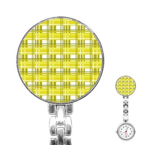 Yellow plaid pattern Stainless Steel Nurses Watch from ArtsNow.com Front