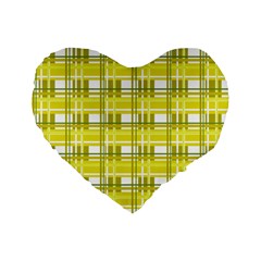 Yellow plaid pattern Standard 16  Premium Flano Heart Shape Cushions from ArtsNow.com Front