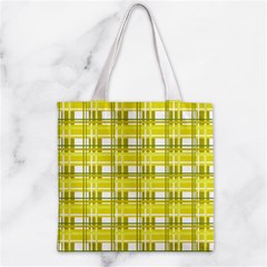 Yellow plaid pattern Zipper Grocery Tote Bag from ArtsNow.com Front