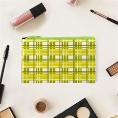 Yellow plaid pattern Cosmetic Bag (XS) from ArtsNow.com Front