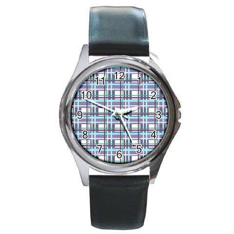 Decorative plaid pattern Round Metal Watch from ArtsNow.com Front