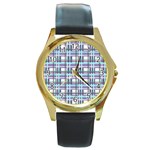 Decorative plaid pattern Round Gold Metal Watch