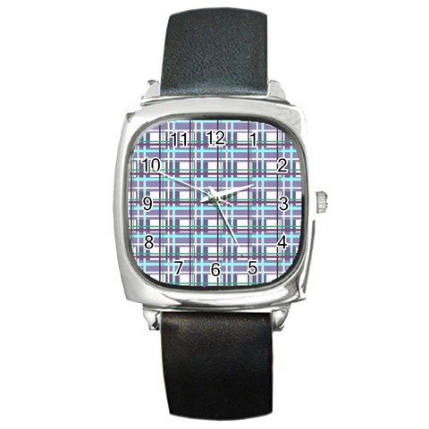 Decorative plaid pattern Square Metal Watch from ArtsNow.com Front