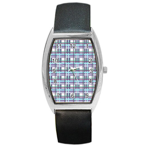 Decorative plaid pattern Barrel Style Metal Watch from ArtsNow.com Front