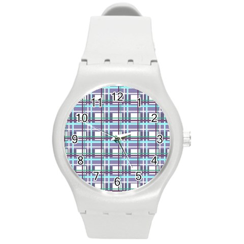 Decorative plaid pattern Round Plastic Sport Watch (M) from ArtsNow.com Front