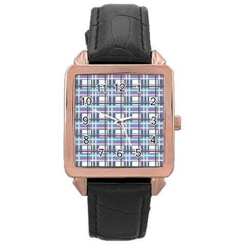 Decorative plaid pattern Rose Gold Leather Watch  from ArtsNow.com Front