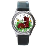 Boot in the grass Round Metal Watch