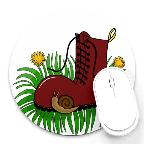 Boot in the grass Round Mousepads from ArtsNow.com Front