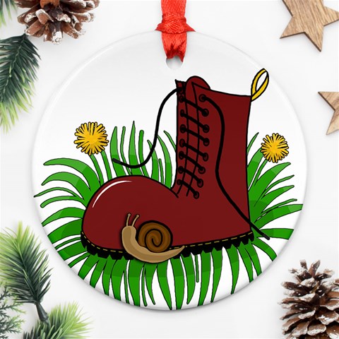 Boot in the grass Ornament (Round)  from ArtsNow.com Front