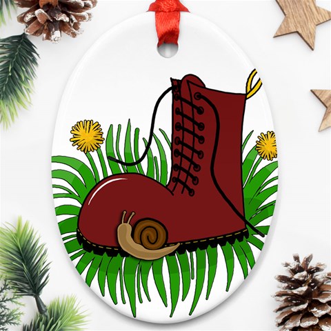 Boot in the grass Ornament (Oval)  from ArtsNow.com Front