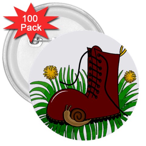 Boot in the grass 3  Buttons (100 pack)  from ArtsNow.com Front