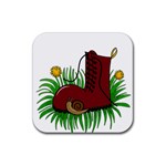 Boot in the grass Rubber Coaster (Square) 