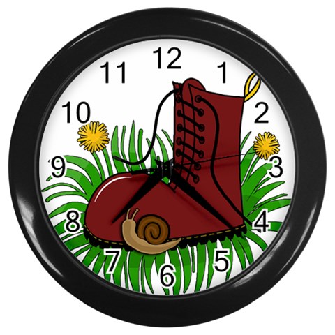 Boot in the grass Wall Clocks (Black) from ArtsNow.com Front