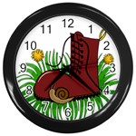 Boot in the grass Wall Clocks (Black)