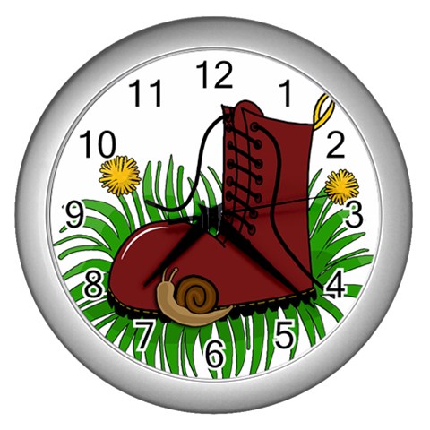Boot in the grass Wall Clocks (Silver)  from ArtsNow.com Front