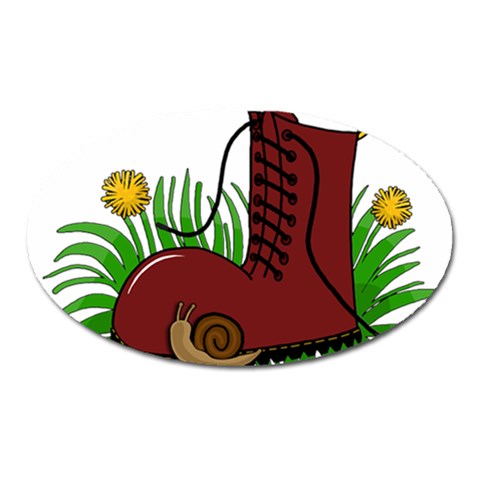 Boot in the grass Oval Magnet from ArtsNow.com Front