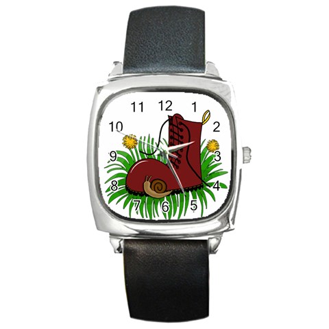 Boot in the grass Square Metal Watch from ArtsNow.com Front