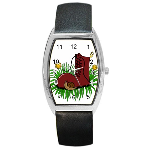 Boot in the grass Barrel Style Metal Watch from ArtsNow.com Front