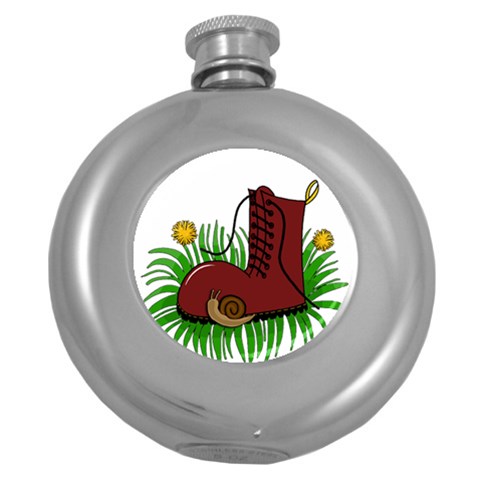 Boot in the grass Round Hip Flask (5 oz) from ArtsNow.com Front