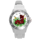 Boot in the grass Round Plastic Sport Watch (L)