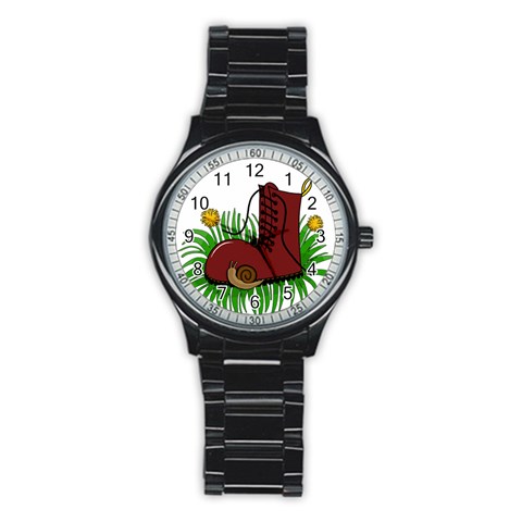 Boot in the grass Stainless Steel Round Watch from ArtsNow.com Front