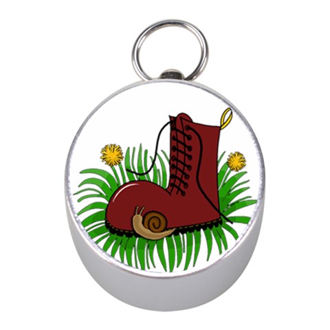 Boot in the grass Mini Silver Compasses from ArtsNow.com Front