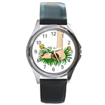 Barefoot in the grass Round Metal Watch