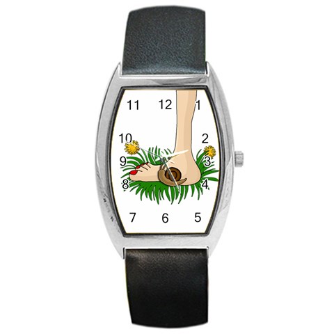 Barefoot in the grass Barrel Style Metal Watch from ArtsNow.com Front