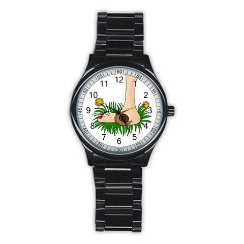 Barefoot in the grass Stainless Steel Round Watch from ArtsNow.com Front