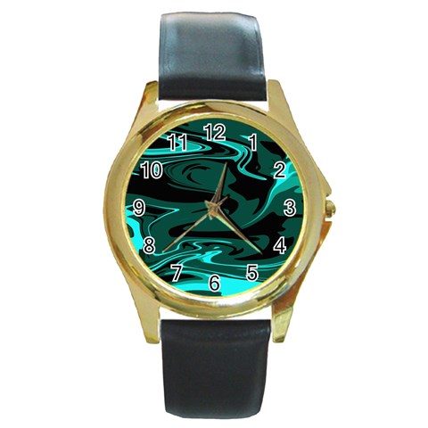 Hauntedlagoon Round Gold Metal Watch from ArtsNow.com Front