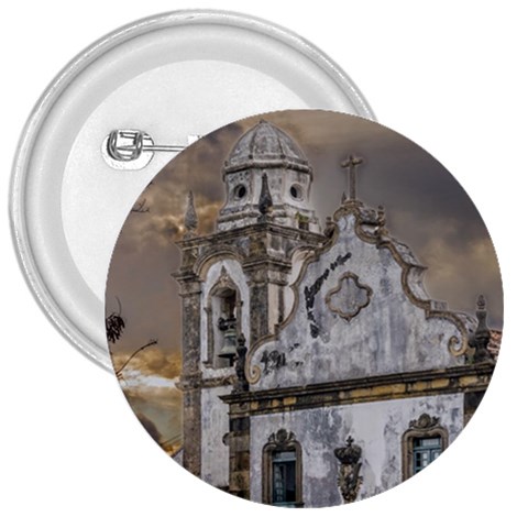 Exterior Facade Antique Colonial Church Olinda Brazil 3  Buttons from ArtsNow.com Front