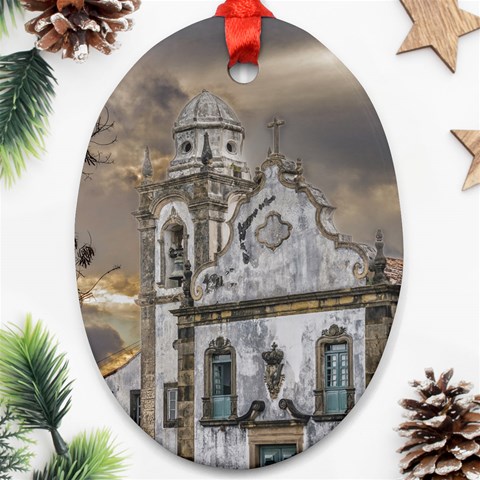 Exterior Facade Antique Colonial Church Olinda Brazil Ornament (Oval)  from ArtsNow.com Front