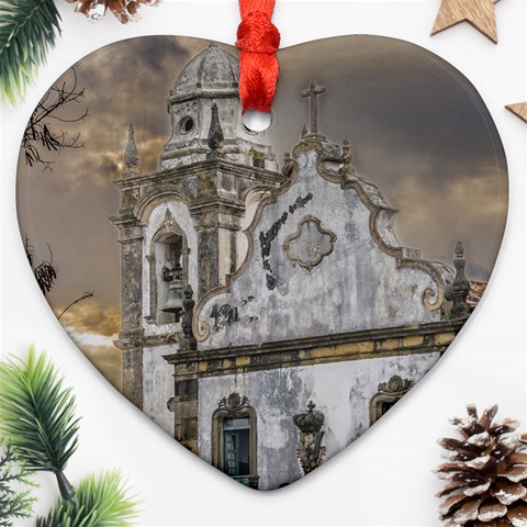 Exterior Facade Antique Colonial Church Olinda Brazil Ornament (Heart)  from ArtsNow.com Front