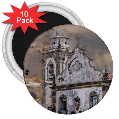 Exterior Facade Antique Colonial Church Olinda Brazil 3  Magnets (10 pack)  from ArtsNow.com Front