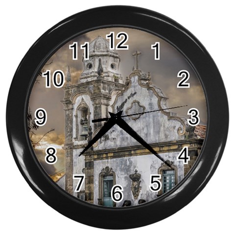 Exterior Facade Antique Colonial Church Olinda Brazil Wall Clocks (Black) from ArtsNow.com Front