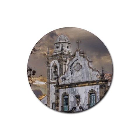 Exterior Facade Antique Colonial Church Olinda Brazil Rubber Coaster (Round)  from ArtsNow.com Front