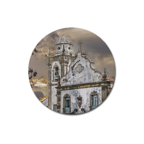 Exterior Facade Antique Colonial Church Olinda Brazil Magnet 3  (Round) from ArtsNow.com Front