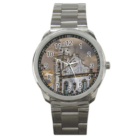 Exterior Facade Antique Colonial Church Olinda Brazil Sport Metal Watch from ArtsNow.com Front