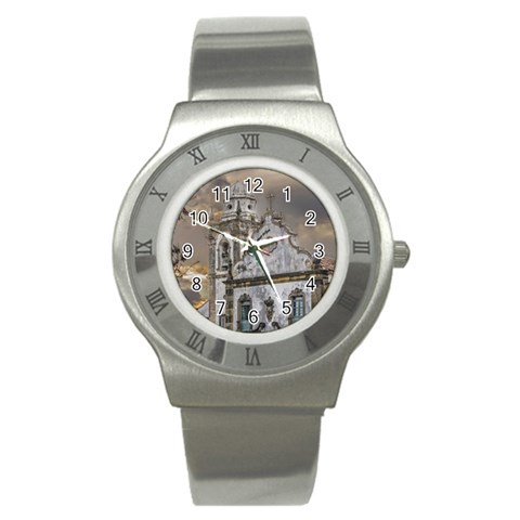 Exterior Facade Antique Colonial Church Olinda Brazil Stainless Steel Watch from ArtsNow.com Front