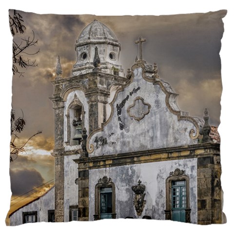 Exterior Facade Antique Colonial Church Olinda Brazil Large Cushion Case (One Side) from ArtsNow.com Front