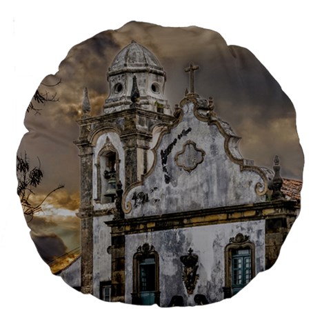 Exterior Facade Antique Colonial Church Olinda Brazil Large 18  Premium Round Cushions from ArtsNow.com Front