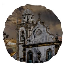 Exterior Facade Antique Colonial Church Olinda Brazil Large 18  Premium Round Cushions from ArtsNow.com Front