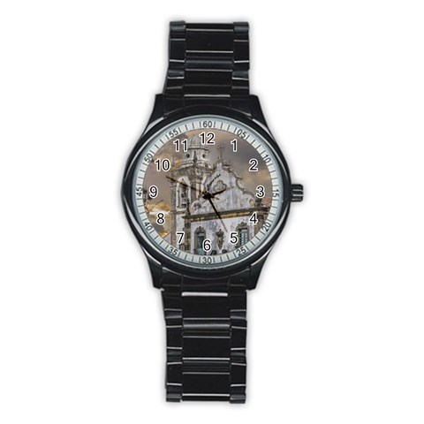 Exterior Facade Antique Colonial Church Olinda Brazil Stainless Steel Round Watch from ArtsNow.com Front