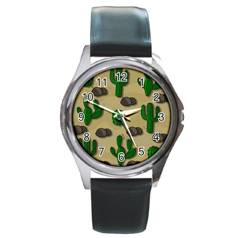 Cactuses Round Metal Watch from ArtsNow.com Front