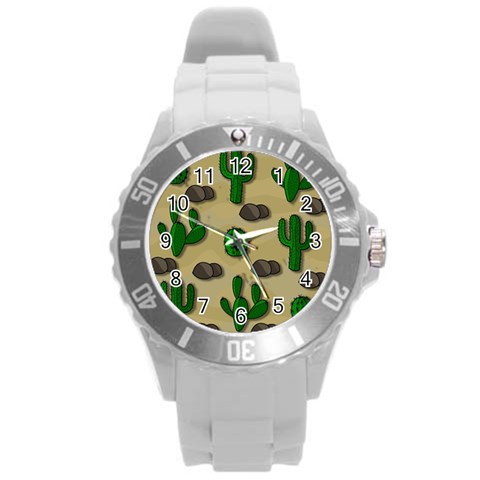 Cactuses Round Plastic Sport Watch (L) from ArtsNow.com Front
